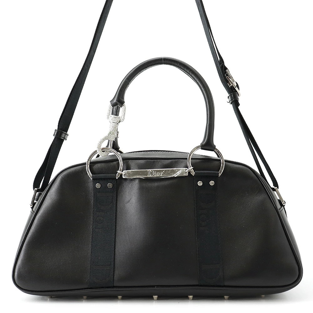 Christian Dior Hardcore Rhinestone 2Way Shoulder Bag Leather Black